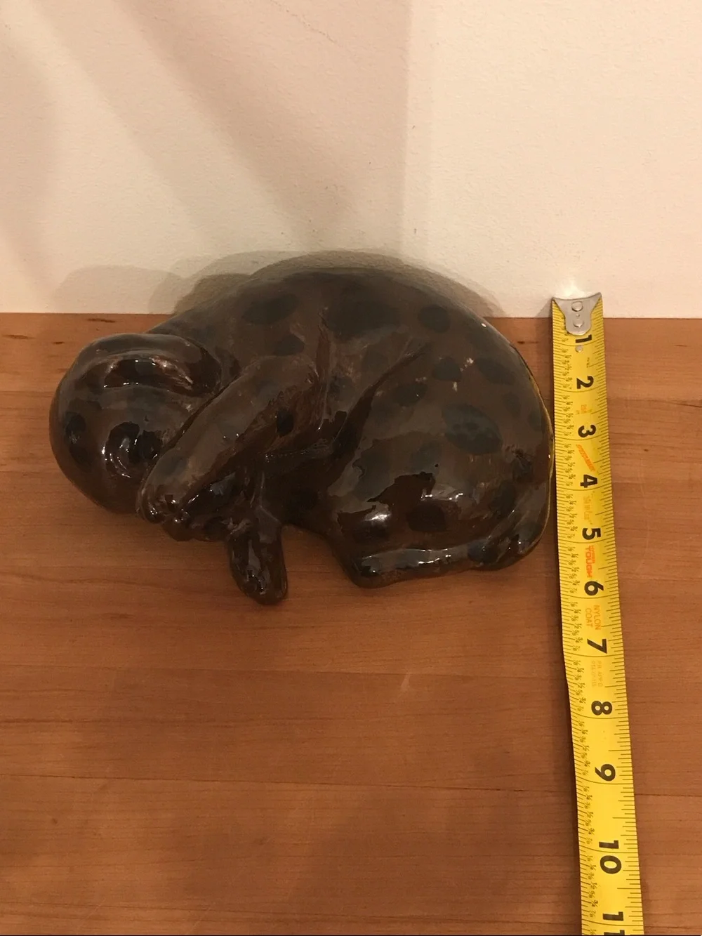 Brown Glazed Ceramic Sleeping Cat Figurine for Reptile Decor